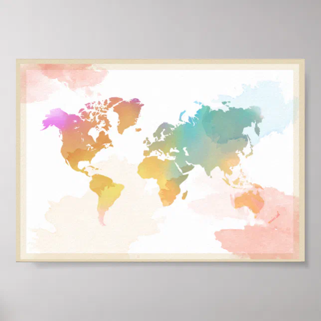 Watercolour World Map Poster | Zazzle