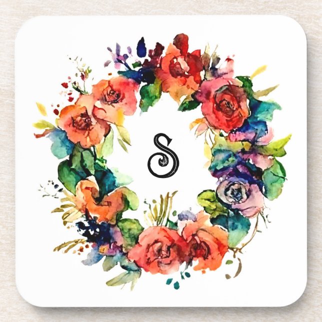 Watercolour Wreath  Beverage Coaster (Front)