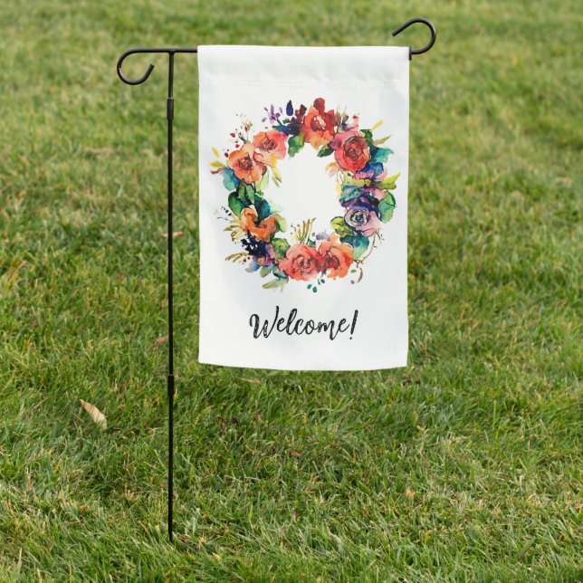 Watercolour Wreath  Garden Flag (In SItu)
