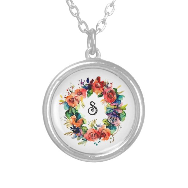 Watercolour Wreath Silver Plated Necklace (Front)