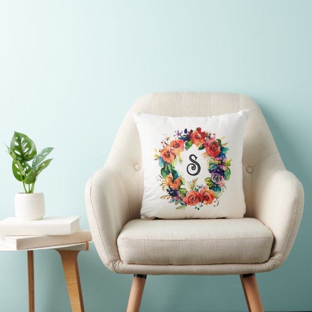 Watercolour Wreath  Throw Pillow (Chair)