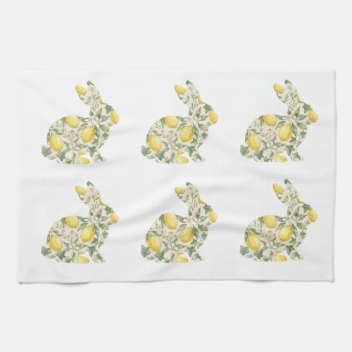 WatercolourLemon Citrus Bunny Floral Easter Spring Kitchen Towel