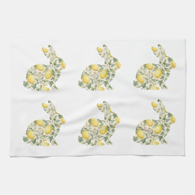 WatercolourLemon Citrus Bunny Floral Easter Spring Kitchen Towel (Horizontal)