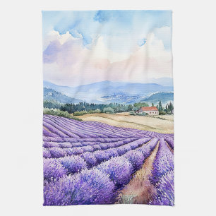 Watercolours beautiful lavender fields kitchen towel