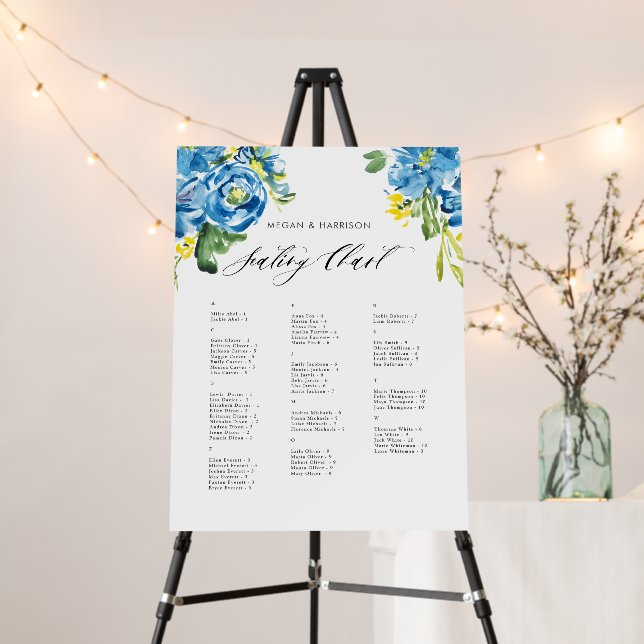 Watercolro Blue Flower Bouquet Seating Chart  Foam Board (In Situ (Stand))