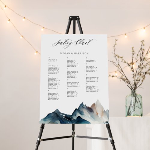 Watercolro Blue Rustic Mountain Seating Chart Foam Board