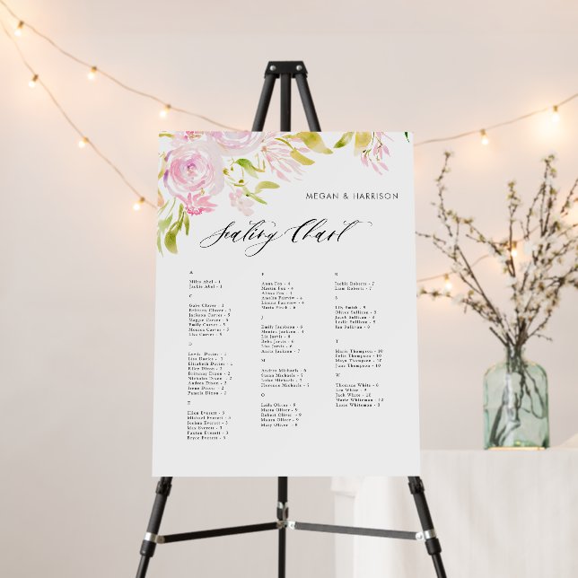 Watercolro Roses Bouquet Seating Chart  Foam Board (In Situ (Stand))