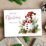 Watercor Cute Snowman Merry Christmas Holiday Card<br><div class="desc">Watercor Cute Snowman Merry Christmas Holiday</div>