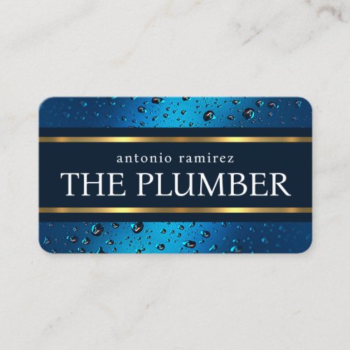 Waterdrops Gold Lines Banner Plumbing Business Card