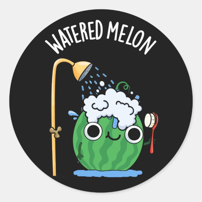 Watered Melon Funny Watermelon Pun Dark BG Classic Round Sticker (Front)