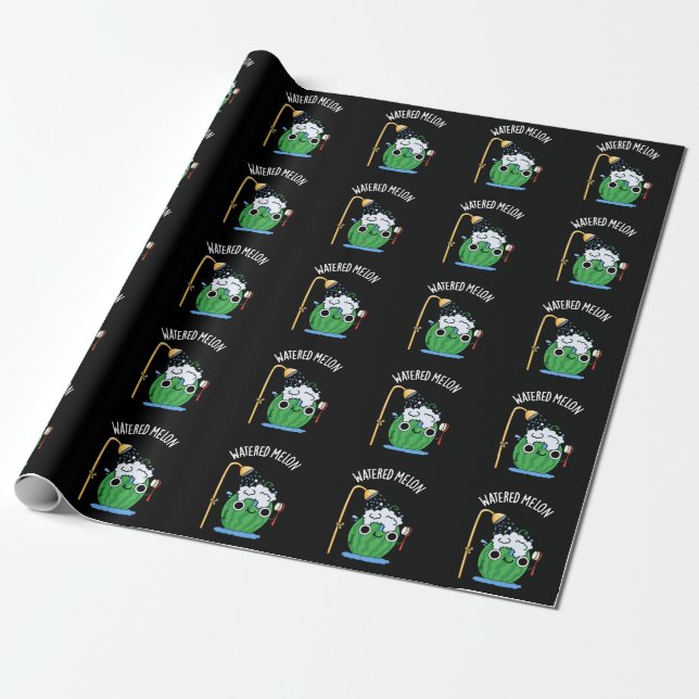 Watered Melon Funny Watermelon Pun Dark BG Wrapping Paper (Unrolled)
