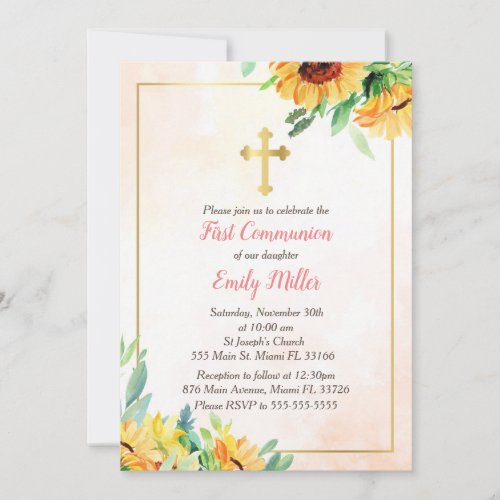 Waterercolor sunflowers communion invitation