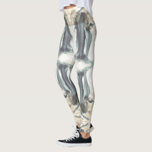 Waterfall abstract art white gray blue leggings