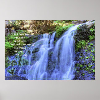 Waterfall and Moss HDR Print w/Scripture Verse