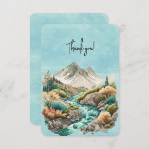 Waterfall and Mountains Watercolor Painting Thank You Card
