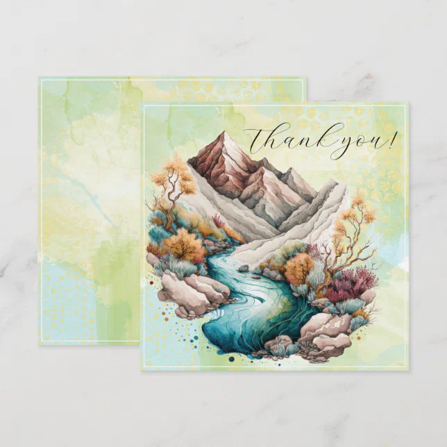Waterfall and Mountains Watercolor Painting Thank You Card | Zazzle