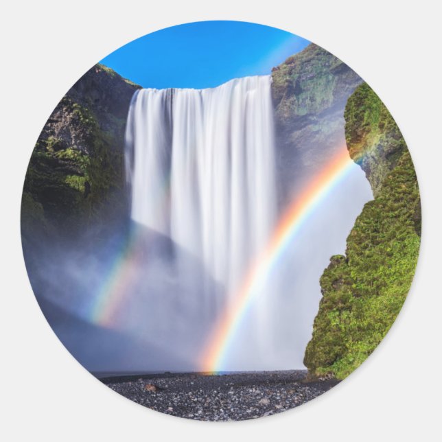 Waterfall and rainbow classic round sticker (Front)