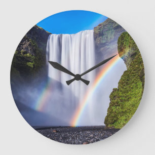 Waterfall and rainbow large clock