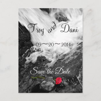Waterfall And Rose - Save The Date Announcement Postcard by sharpcreations at Zazzle