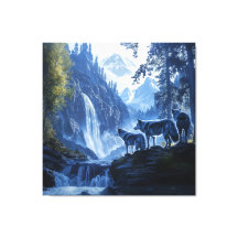 Waterfall and Wolves Mountain View
