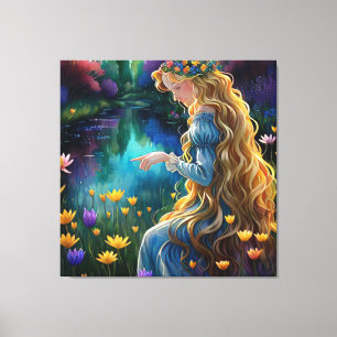 *~ Waterfall AP56 Art Woman Pond Point Flowers Canvas Print
