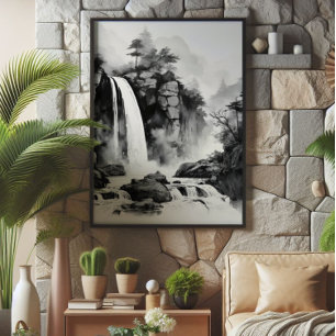 Waterfall Asian Ink Painting Photo Print