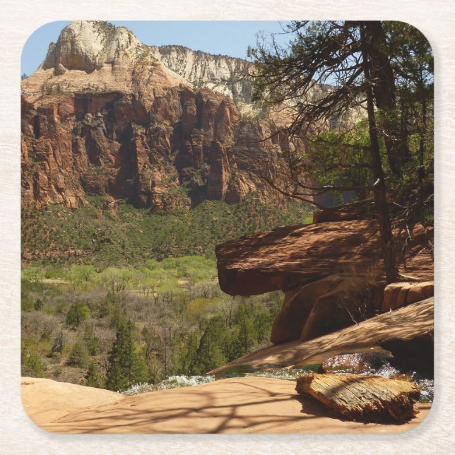 Waterfall at Emerald Pools in Zion National Park Square Paper Coaster (Front)