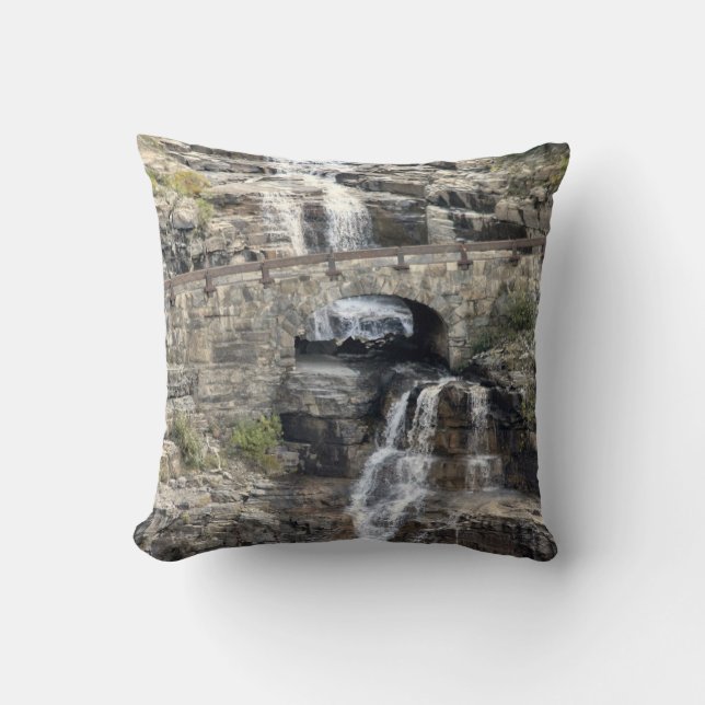 Waterfall At Glacier National Park Throw Pillow (Front)