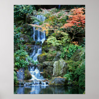 Waterfall at Japanese Garden Poster
