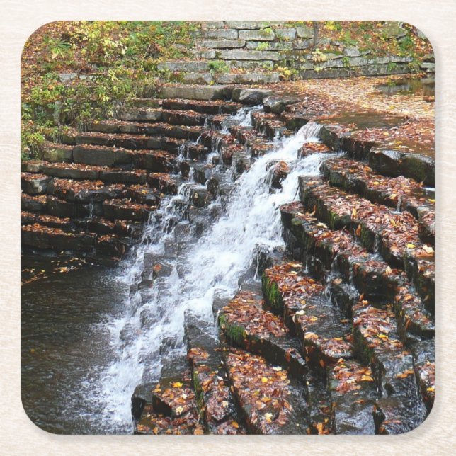 Waterfall at Laurel Hill State Park II Square Paper Coaster (Front)