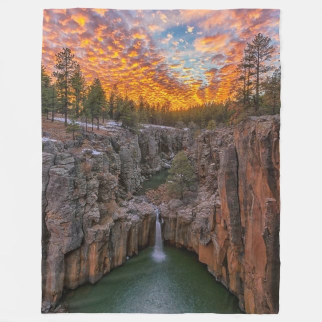 WATERFALL at SUNSET Fleece Blanket (Front)