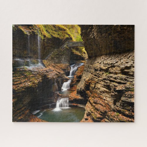 Waterfall at Watkins Glen in Finger Lakes Jigsaw Puzzle