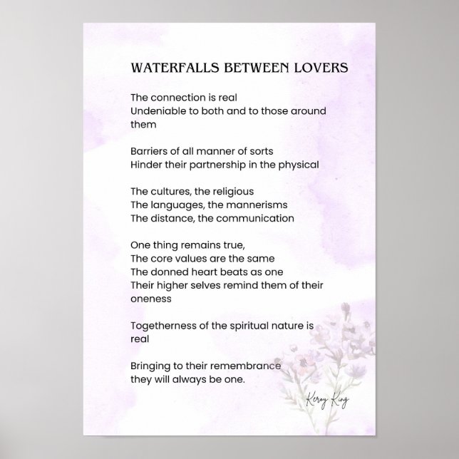 Waterfall Between Lovers Uplifting Poem Poster (Front)