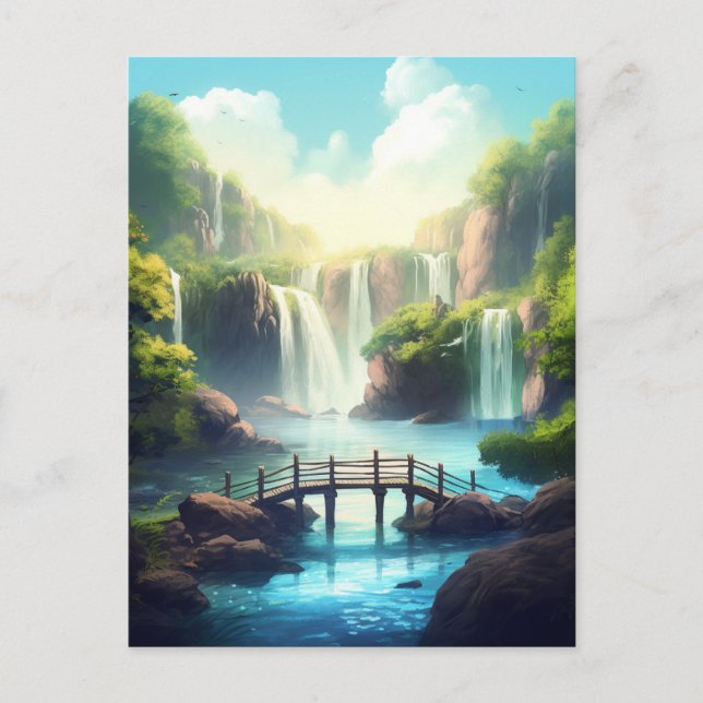 Waterfall Bridge Fantasy Enchanted Landscape Postcard (Front)