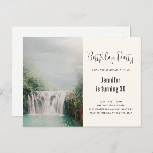 Waterfall by a Lush Green Forest Birthday Invite