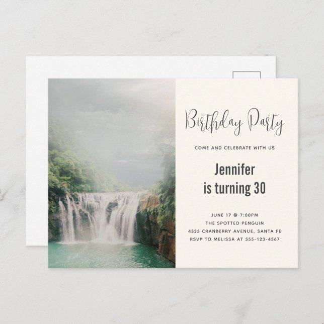 Waterfall by a Lush Green Forest Birthday Invite (Front/Back)