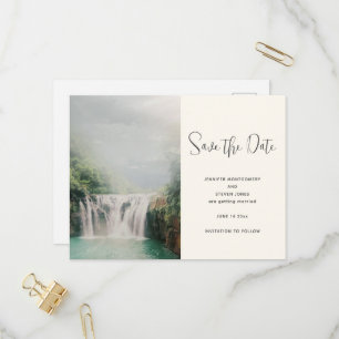 Waterfall by a Lush Green Forest Save the Date Invitation Postcard