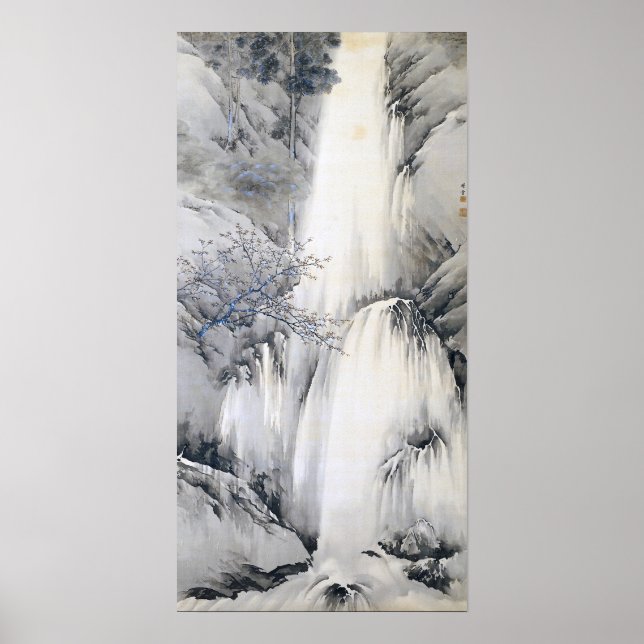 Waterfall by Chikudo Japanese Ink Painting Poster (Front)
