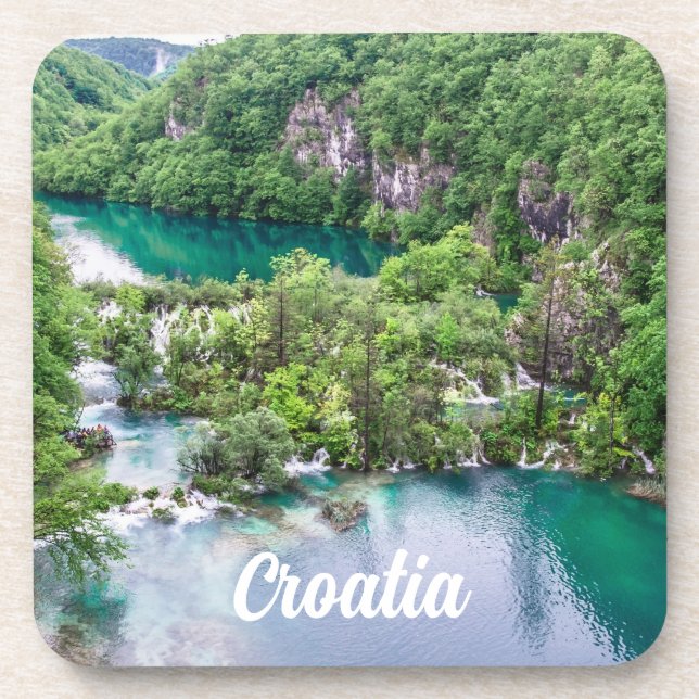 Waterfall cascade in Plitvice Lakes Park, Croatia Beverage Coaster (Front)