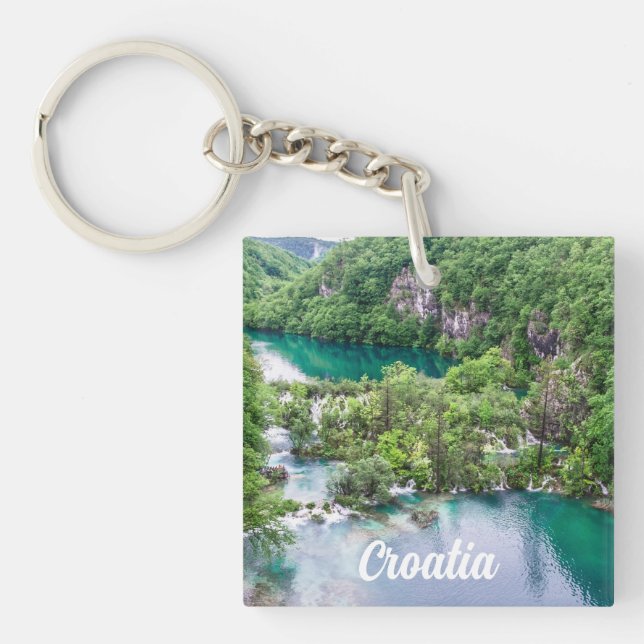 Waterfall cascade in Plitvice Lakes Park, Croatia Keychain (Front)