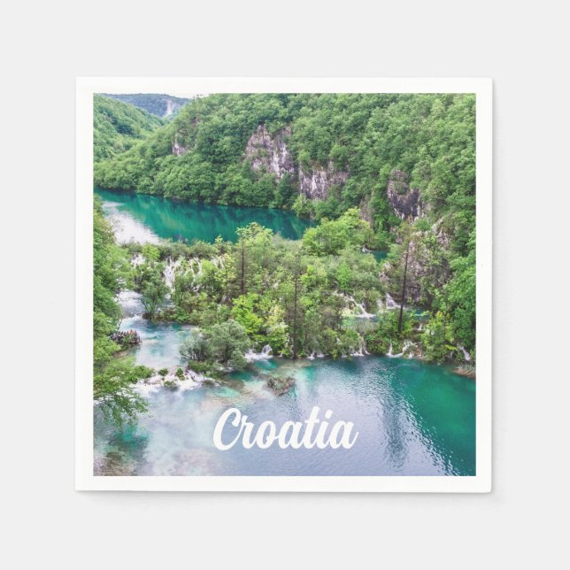 Waterfall cascade in Plitvice Lakes Park, Croatia Napkins (Front)