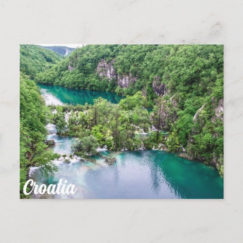 Waterfall cascade in Plitvice Lakes Park Croatia Postcard