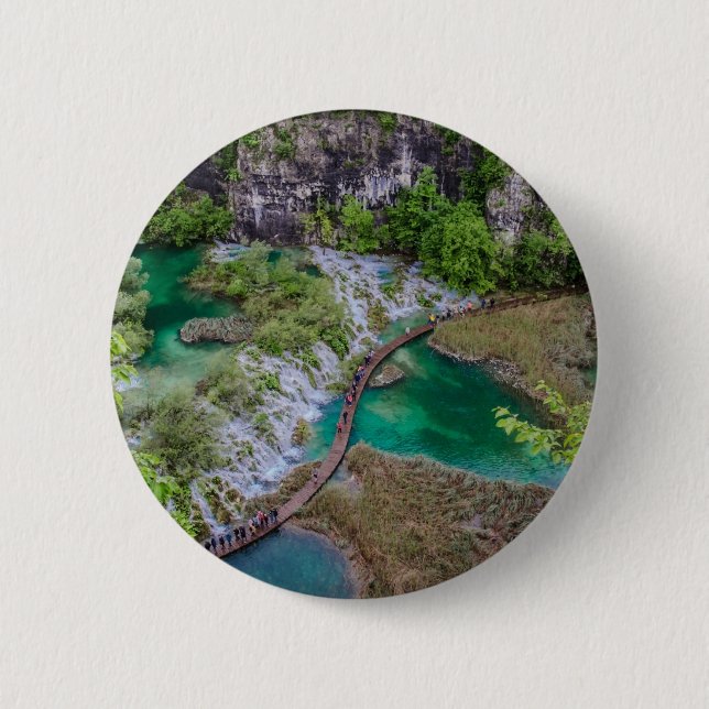 Waterfall cascade of Plitvice lakes park Button (Front)