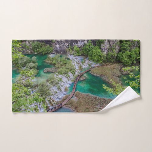 Waterfall cascade of Plitvice lakes park Hand Towel