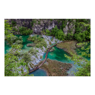 Waterfall cascade of Plitvice lakes park Poster