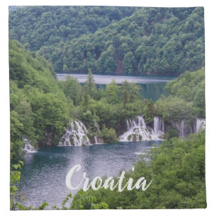 Waterfall cascade with green forest in Croatia Nap Cloth Napkin