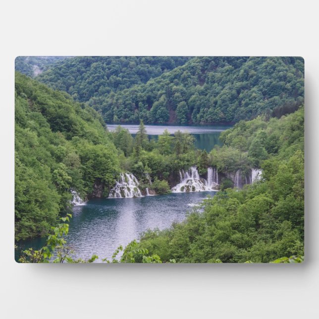 Waterfall cascade with green forest in Croatia Plaque (Front)