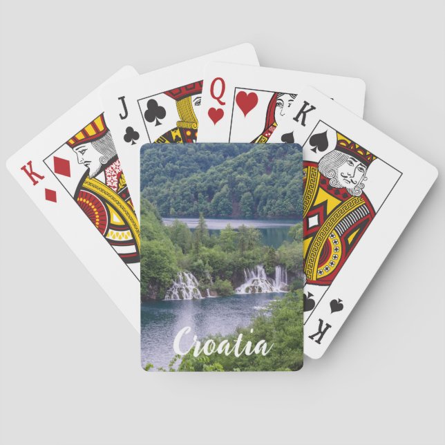 Waterfall cascade with green forest in Croatia Poker Cards (Back)