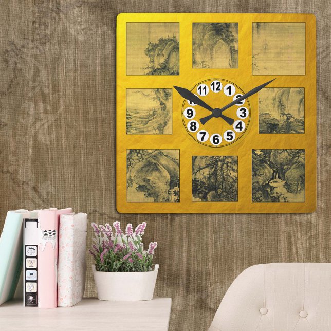 Waterfall & Early Spring by Guo Xi, Chinese Art Square Wall Clock (Creator Uploaded)