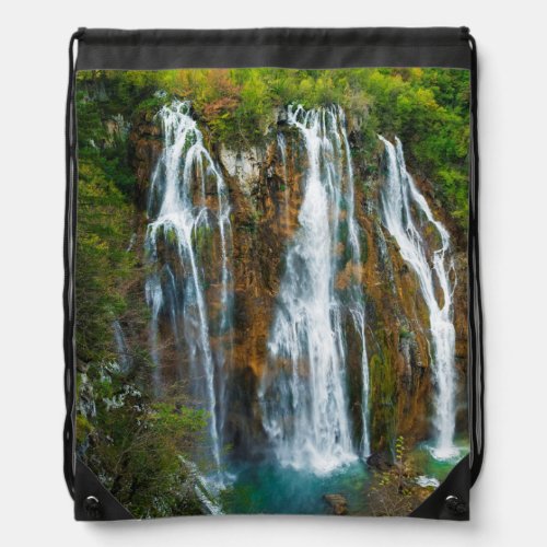 Waterfall elevated view Croatia Drawstring Bag